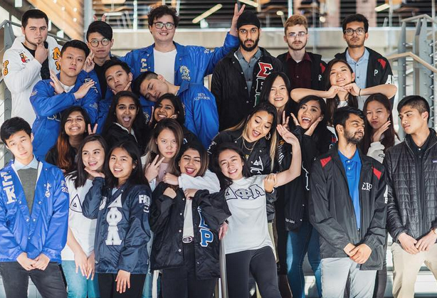A group of GT students members of the fraternity and sorority groups Kappa Sigma XI, Delta Phi Lambda, Lambda Upsilon Lambda, Sigma Beta Rho.