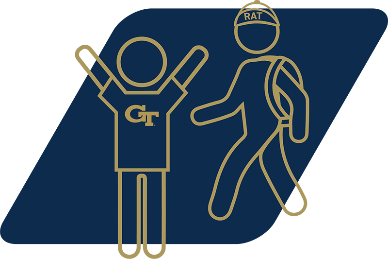 Icons of two student. One wearing a RAT cap and another a GT shirt.